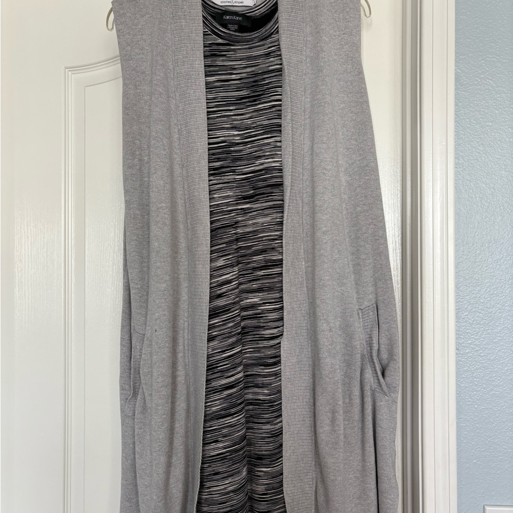 Stitches & Stripes Gray Ribbed Long Sweater Vest